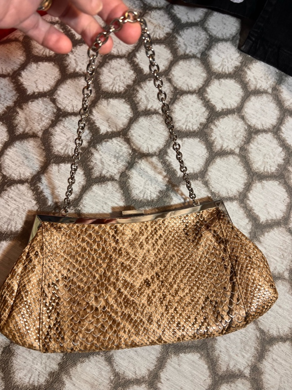Metallic Gold Python-Texture Evening Shoulder Bag - Picture 4 of 8